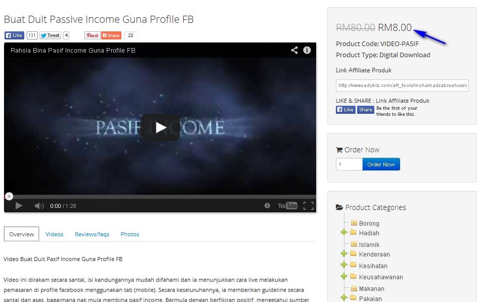 video buat duit passive income guna FB