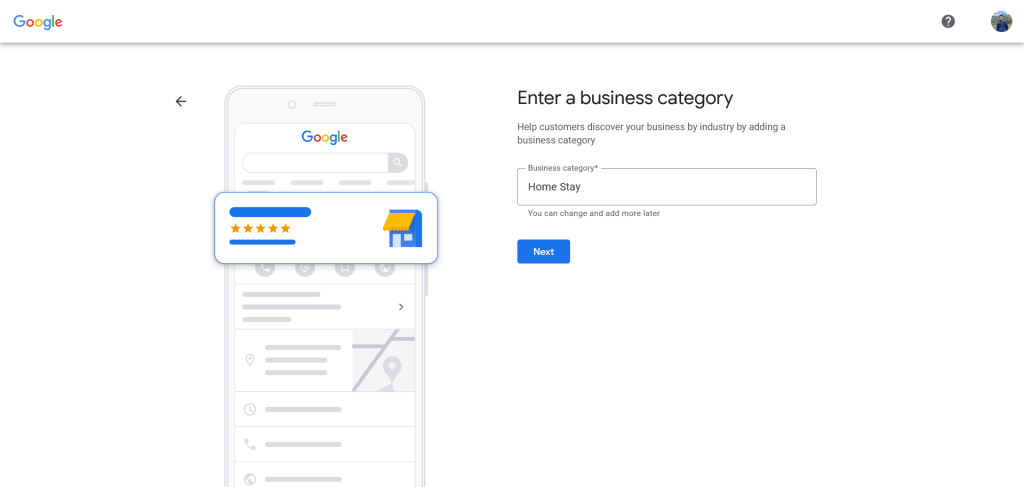 pilih kategori bisnes untuk bina halaman google page 